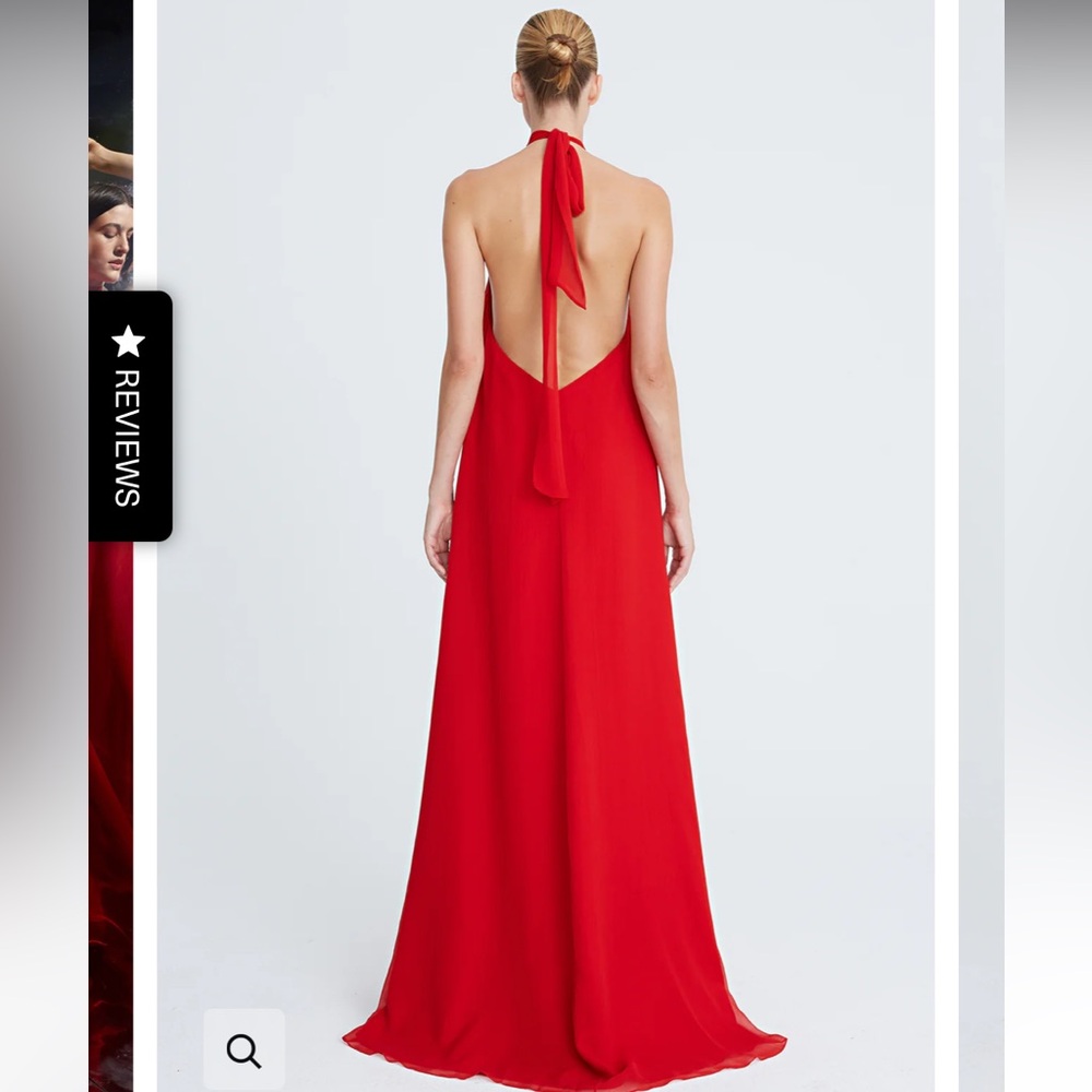 Halston Lizza Chiffon Halter Silk Gown Red Size 14 NWT - Picture 3 of 13